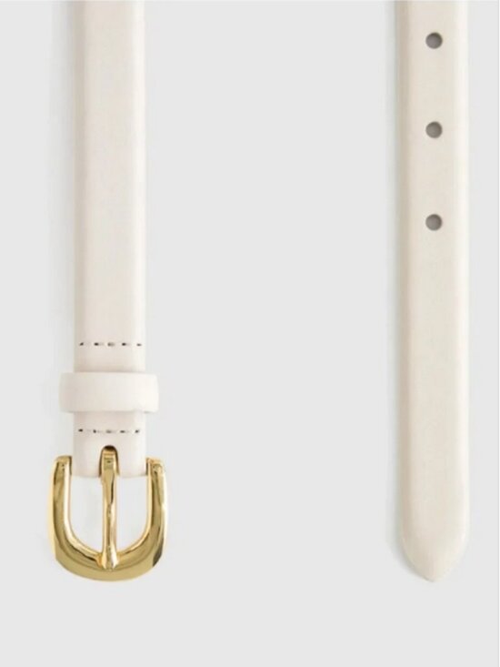New! Quince Sofia European Leather Skinny Belt in Bone Sz S main image 4